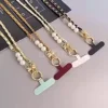 Korea Luxury Metal Pearl  Leather Crossbody Lanyard Necklace Strap Universal Mobile Phone Lanyard