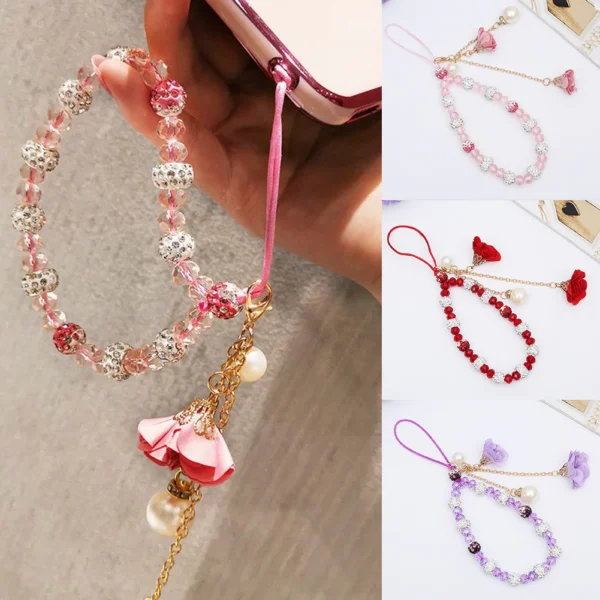 sg-11134201-7rdxj-mcu5tejlkdt218.webp Stylish Plaster Flower Pendant Crystal Phone Lanyard Holder Antilost Lanyard Lovely Flower Accent