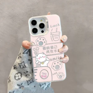 Cute Cat Get Rich Casing for iPhone Border Print AllInclusive Fullcover