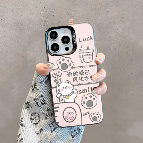 Cute Cat Get Rich Casing for iPhone Border Print AllInclusive Fullcover